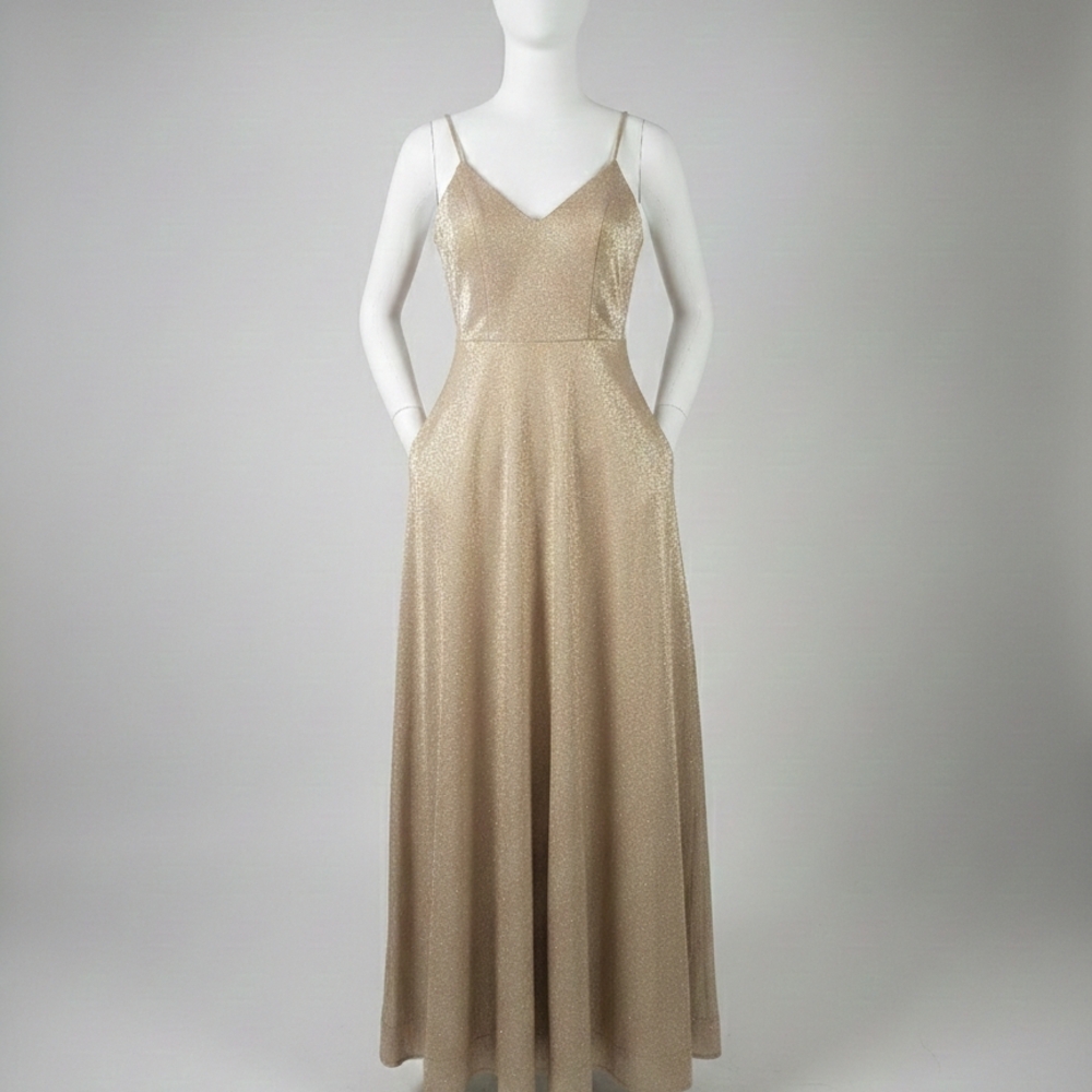 Windsor Shimmering Gold Maxi Dress WITH POCKETS